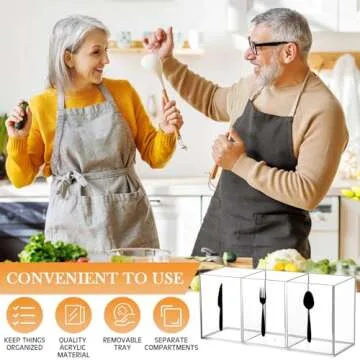 Suzile Acrylic Cutlery Storage Organizer Bin Clear Silverware Caddy Countertop Knife Spoon and Fork Holder Kitchen 3 Section Tableware Storage Box for Cabinet Indoor Outdoor Home Flatware Dining Room