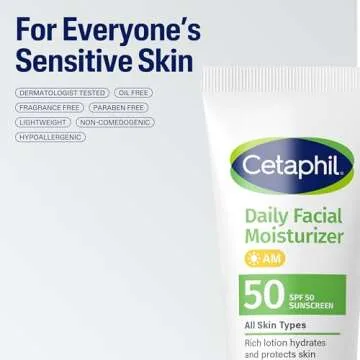 Cetaphil Daily Facial Moisturizer SPF 50, 1.7 Fl Oz (Pack of 2), Gentle Facial Moisturizer For Dry to Normal Skin Types, No Added Fragrance, Dermatologist Recommended (Packaging May Vary)