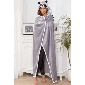 OUSIEDISIE Raccoon Wearable Hooded Blanket for Adults,Comfy Blanket Hoodie Cozy Cute Blanket Birthda...