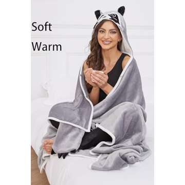 OUSIEDISIE Raccoon Wearable Hooded Blanket for Adults,Comfy Blanket Hoodie Cozy Cute Blanket Birthday Gifts for Women