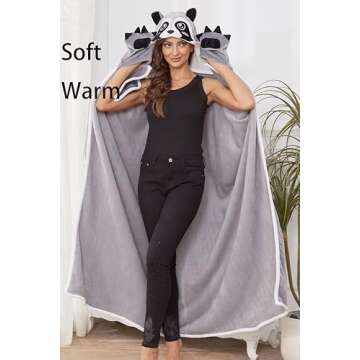 OUSIEDISIE Raccoon Wearable Hooded Blanket for Adults,Comfy Blanket Hoodie Cozy Cute Blanket Birthday Gifts for Women