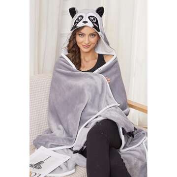 OUSIEDISIE Raccoon Wearable Hooded Blanket for Adults,Comfy Blanket Hoodie Cozy Cute Blanket Birthday Gifts for Women