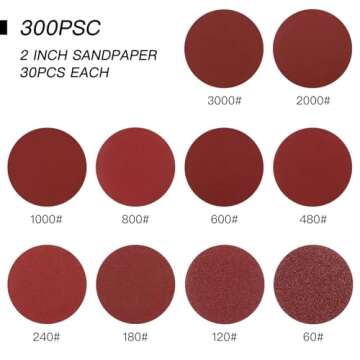 HongWay 300pcs 2 Inches Sanding Discs Pad Kit for Drill Sanding Grinder Rotary Tools with Backer Pla...