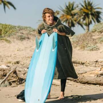 Slowtide Extra Warm Towel Poncho, Change Privately in Public, Includes Kangaroo Pouch & Double Layer Woven Hood (Large - Extra Large, Digs Green)