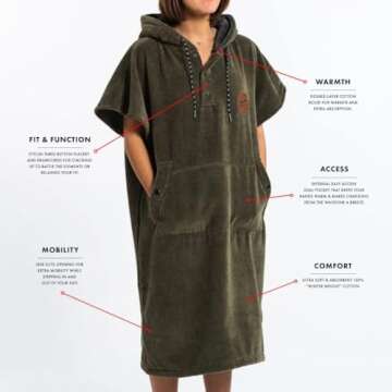 Slowtide Extra Warm Towel Poncho, Change Privately in Public, Includes Kangaroo Pouch & Double Layer Woven Hood (Large - Extra Large, Digs Green)