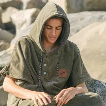 Slowtide Extra Warm Towel Poncho, Change Privately in Public, Includes Kangaroo Pouch & Double Layer Woven Hood (Large - Extra Large, Digs Green)