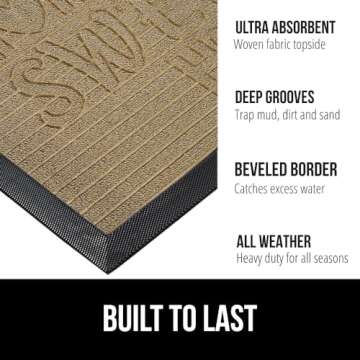 Gorilla Grip 100% Waterproof All-Season WeatherMax Doormat, 23x35, Durable Natural Rubber, Stain and...