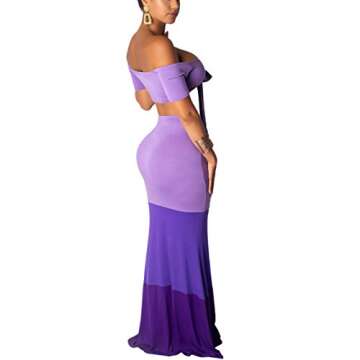 Women Sexy Maxi Dress Strapless Bandage Tube Color Block Summer Beach Two Piece Long Swing Dress Pur...