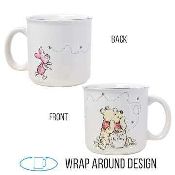 Silver Buffalo Disney Winnie the Pooh But First Hunny Honey Featuring Piglet Ceramic Camper Mug, 20 Ounces