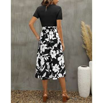 Zattcas Summer Midi Dress Short Sleeve Modest Dress