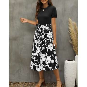 Zattcas Summer Midi Dress Short Sleeve Modest Dress