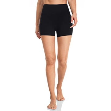 HeyNuts Women's Buttery Soft Biker Shorts - 4'' Black S(4/6) | Squat-Proof & High-Waisted