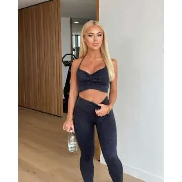 ABOCIW Workout Sets for Women 2 Piece Outfits Washed Seamless Ribbed Sweetheart Neckline Camisole Sport Bra Butt Lifting High Waist Leggings Sets Gym Yoga Clothes 02 Black Medium