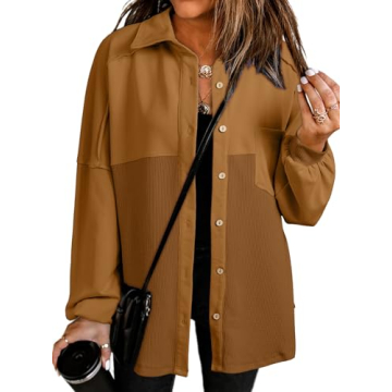 SHEWIN Women's Waffle Knit Shacket - Trendy & Oversized Fashion Statement