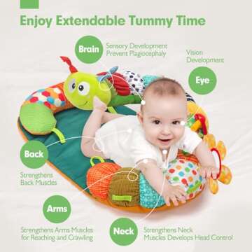 hahaland Upgraded Tummy Time Toys - 4 in 1 Tummy Time Pillow & Baby Sitting Support for Newborn Infant Baby 0-3 Months Early Development Detachable Teether Rattle Sensory Play for 0 3 6 9 12 Months