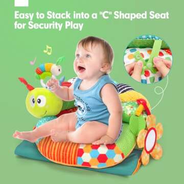hahaland Upgraded Tummy Time Toys - 4 in 1 Tummy Time Pillow & Baby Sitting Support for Newborn Infant Baby 0-3 Months Early Development Detachable Teether Rattle Sensory Play for 0 3 6 9 12 Months