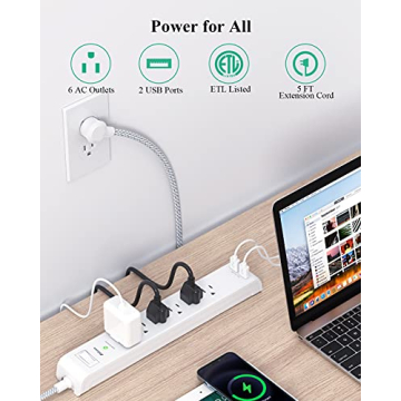 2 Pack Power Strip with USB & Surge Protection