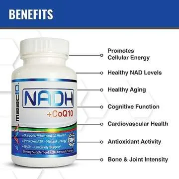MAAC10 NADH + CoQ10 Supplement | Great Tasting Chewable Tablets | 50mg PANMOL® NADH + 100mg CoQ10 | for Fatigue, Energy and Mental Focus | NAD+ Supplement (60 Tablets 2 per Serving).