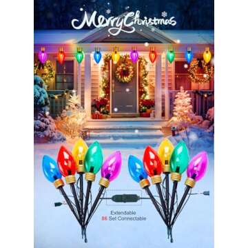 Minetom 2 Pack Super Jumbo Christmas String Lights or Pathway Marker Lights, Outdoor Xmas Decorations, 11Ft 5 LED Jumbo C9 Hanging Light Waterproof Lawn Dec for Holiday Home Tree Roof Yard, Multicolor