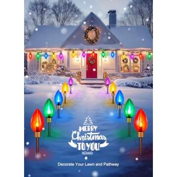 Minetom 2 Pack Super Jumbo Christmas String Lights or Pathway Marker Lights, Outdoor Xmas Decorations, 11Ft 5 LED Jumbo C9 Hanging Light Waterproof Lawn Dec for Holiday Home Tree Roof Yard, Multicolor