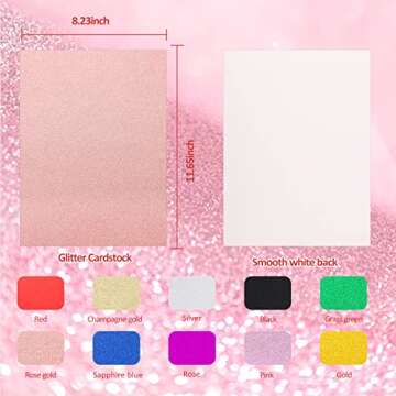 UCEC Glitter Cardstock, 20 Sheets Glitter Paper, 10 Colors Glitter Paper for Crafts, A4 Glitter Card Stock Paper for DIY Projects, Card Making, Kids Scrapbook, 250GSM