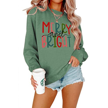 MODNTOGA Women's Merry and Bright Crewneck Sweatshirt - Cozy Holiday Apparel
