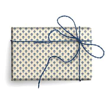 Kartos Blue Fleur-de-lis Italian Premium Wrapping Paper for All Occasions