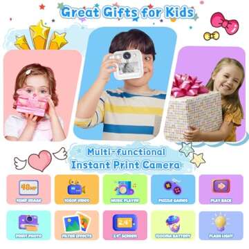 Instant Print Camera for Kids, 3-12 Year Old Girls Boys Gifts, 1080P Video Children Digital Camera w...