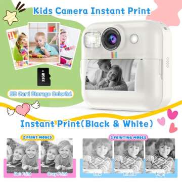 Instant Print Camera for Kids, 3-12 Year Old Girls Boys Gifts, 1080P Video Children Digital Camera with 32GB Card, Kids Christmas Birthday Gifts Toddler Photo Camera Toys for Age 3 4 5 6 7 8 9 White