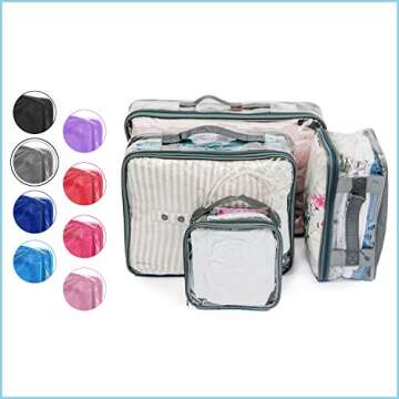 Clear Travel Packing Cubes Set of 4 for Carry On (XS, Small, Medium, Large) / See-Through Clothes Or...
