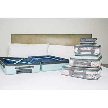 Clear Travel Packing Cubes Set of 4 for Carry On (XS, Small, Medium, Large) / See-Through Clothes Organizer Dividers for Suitcase/Transparent Vinyl PVC Cell Pouches for Luggage (Gray)