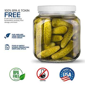 64 Oz Glass Mason Jars - Airtight Food Storage (4 Pack)