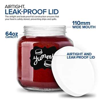 64 Oz Glass Mason Jars - Airtight Food Storage (4 Pack)