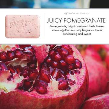 Pre de Provence Artisanal Soap Bar, Natural French Skincare, Enriched with Organic Shea Butter, Quad Milled for Rich, Smooth & Moisturizing Lather, Juicy Pomegranate, 5.3 Ounce