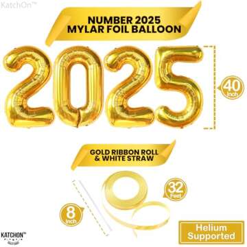 KatchOn, XtraLarge Gold 2025 Balloons, 40 Inch - Happy New Year Balloons Gold | New Years Eve Party Supplies 2025 Balloons Gold | New Years Decorations 2025 | NYE Balloons, New Years 2025 Balloons