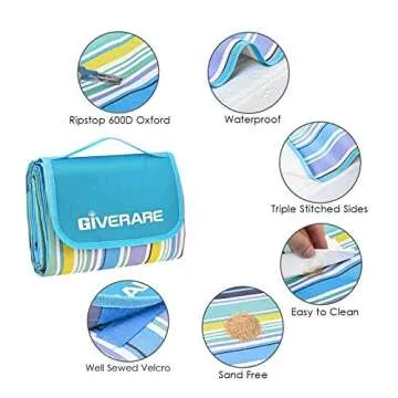 GIVERARE XL Waterproof Beach Blanket for Outdoor Adventures