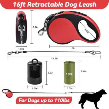 Heavy Duty Retractable Dog Leash for Large Dogs, 16ft with Chew Proof Cable, 360° Tangle-Free Stron...