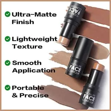 FOCALLURE Cream Contour Stick, Matte Bronzer Stick, Professional Face Shaping & Contouring Stick Makeup, Easy to Apply with Buildable Coverage, Long Lasting & Sweatproof, HAZEL WOOD