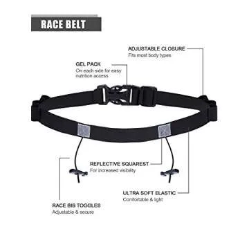 JOVITEC 2 Pieces Race Number Belt with 6 Gel Loops for Running Cycling Triathlon Marathon (Black)