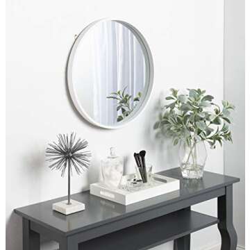 Kate and Laurel Travis Round Wood Wall Mirror, 21.6" Diameter, White, Modern Wall Décor Accent