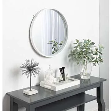 Kate and Laurel Travis Round Wood Wall Mirror, 21.6" Diameter, White, Modern Wall Décor Accent