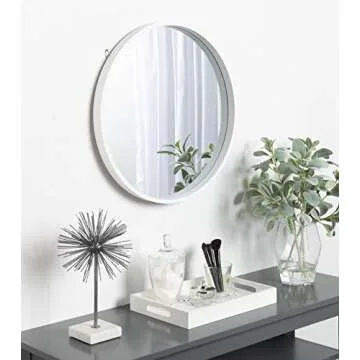 Kate and Laurel Travis Round Wood Wall Mirror, 21.6" Diameter, White, Modern Wall Décor Accent