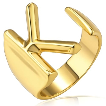 K Initial Rings for Women - Adjustable Gold Statement Ring by GoldChic