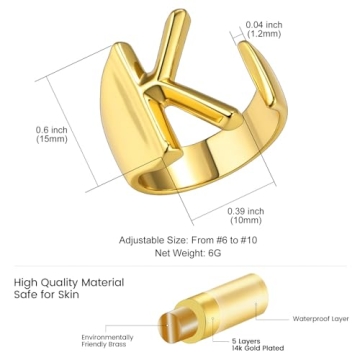 Adjustable K Initial Ring for Women - Stylish Jewelry