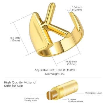 Adjustable K Initial Ring for Women - Stylish Jewelry
