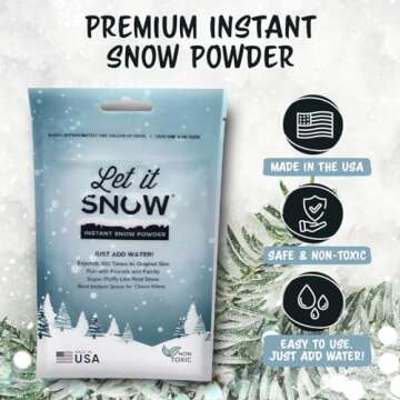 Let it Snow Instant Fake Snow Powder – Made in USA, Perfect for Kids, Holiday Decorations, Sensory...
