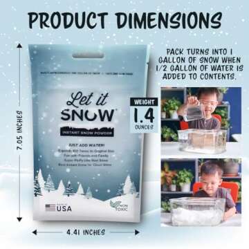 Let it Snow Instant Fake Snow Powder – Made in USA, Perfect for Kids, Holiday Decorations, Sensory Play, and Slime - 1 Pack - Makes 1 Gallon