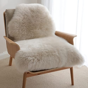 HUAHOO Premium Genuine Sheepskin Rug Linen Real Australia Sheepskin Natural Luxury Fluffy Lambskin F...