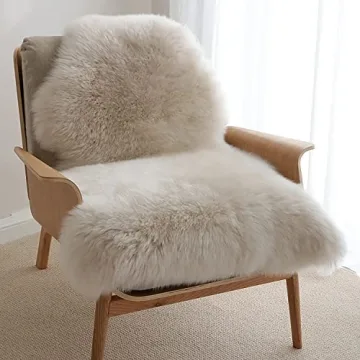 HUAHOO Premium Genuine Sheepskin Rug Linen Real Australia Sheepskin Natural Luxury Fluffy Lambskin F...
