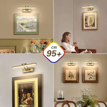 JUSHENG Battery Operated Picture Light with Remote and Timer, Wireless Art Light with Swing Arm, Rechargeable Gallery Lighting Display Light for Frame Artwork Canvas Portrait Brass 12.6'' Inch 2W